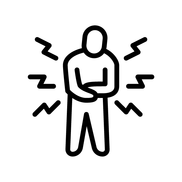 Black and white icon of a person with Pain 