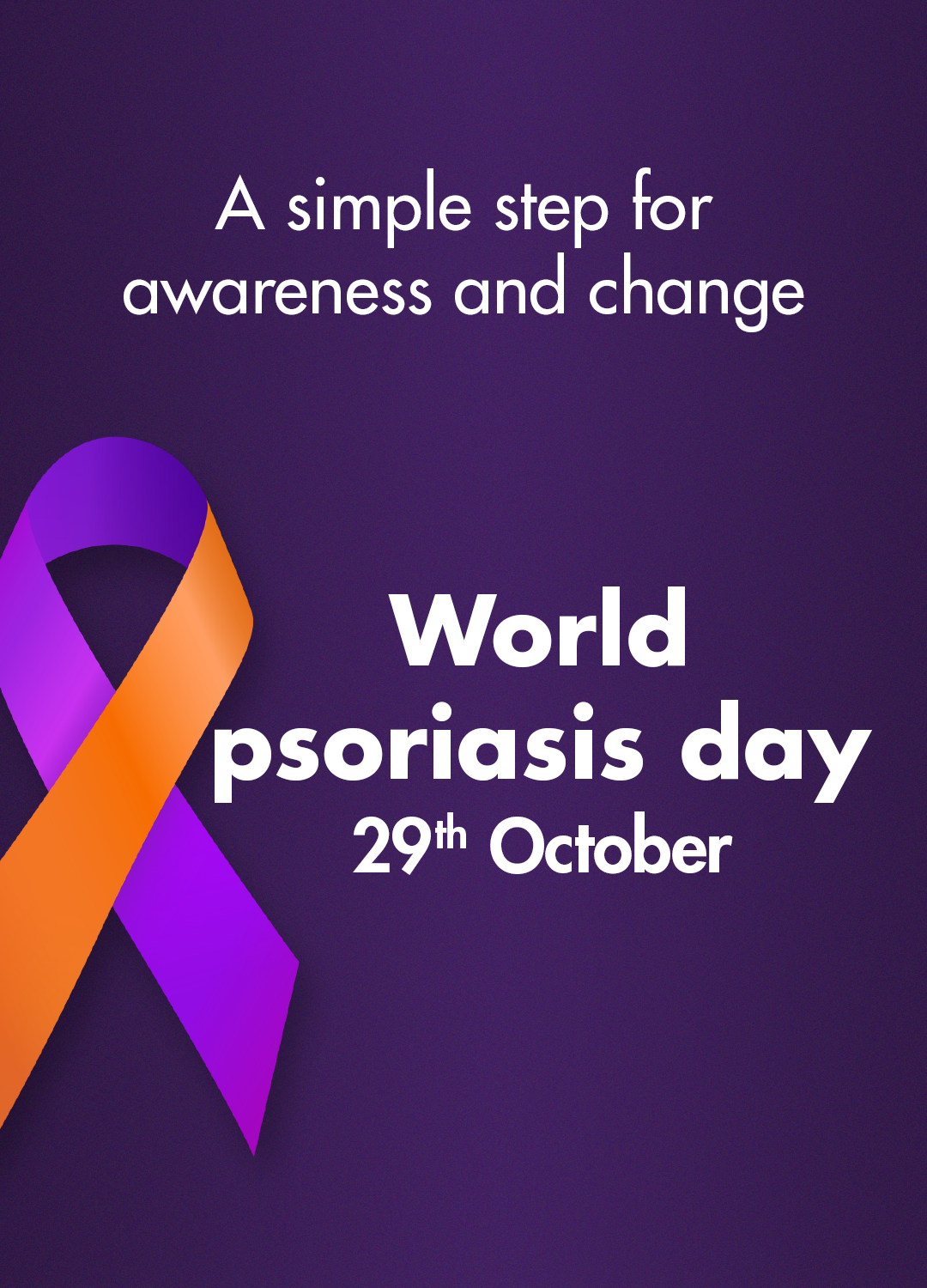 World Psoriasis Day banner with purple and orange ribbons on a dark purple background | Psoriasis products
