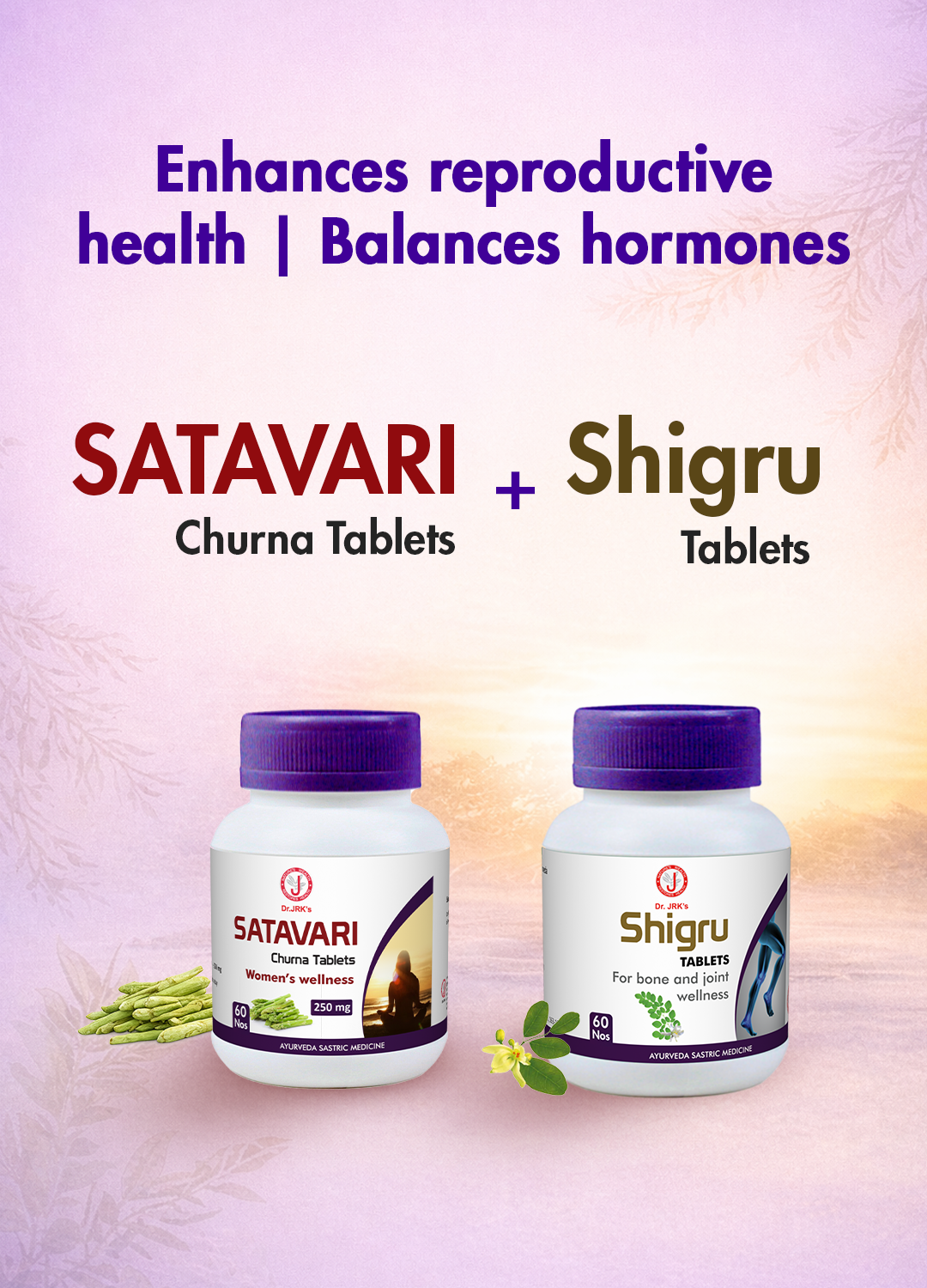 Promotional image of Satavari and Shigru tablets for women's wellness