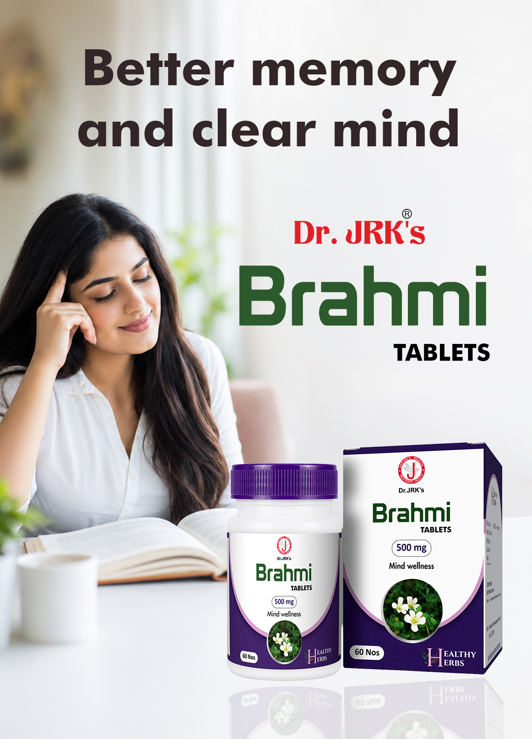 Dr. JRK's Brahmi Tablets - better memory and clear mind, 500mg, 60 tablets